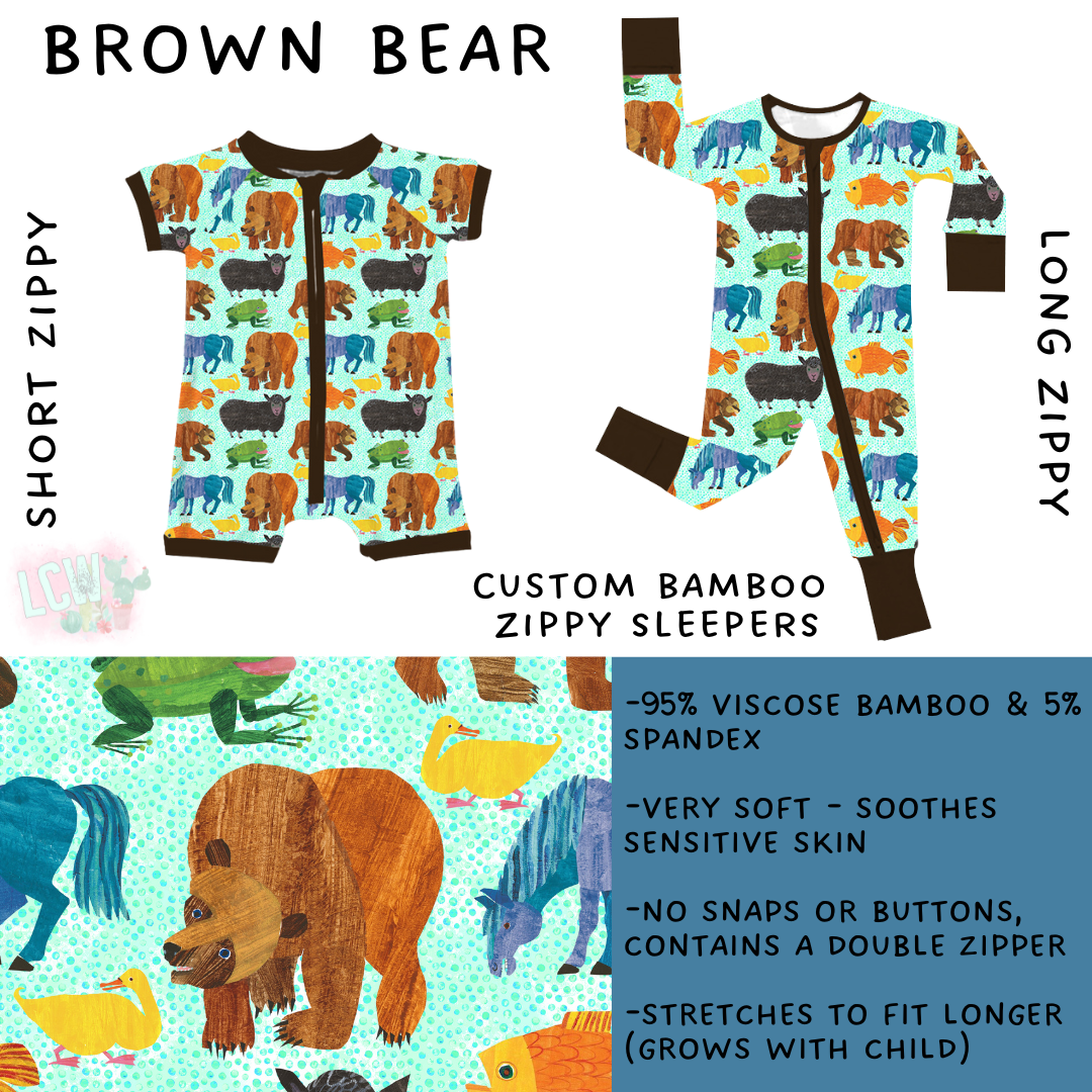 Batch #352 - Little Dreamers 5 - Closes 6/6 - ETA mid July - Brown Bear Short and Long Zippy Sleeper