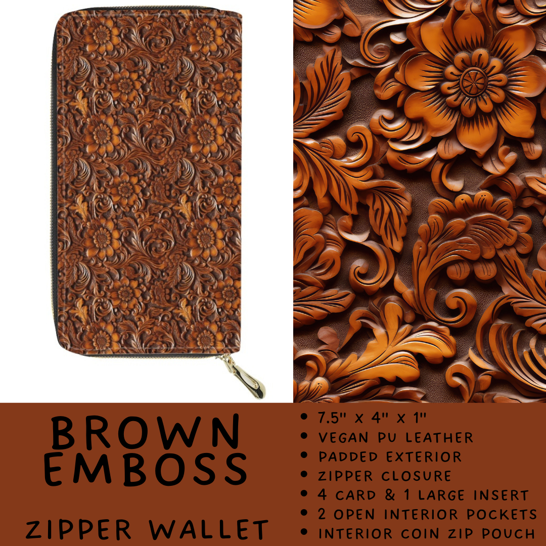Batch #460 - Zip It Collection - Closes 12/5 - ETA late Jan - Brown Emboss Zipper Wallet