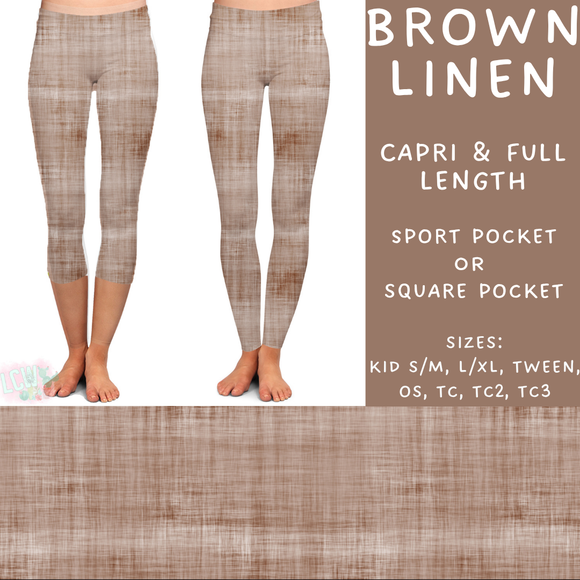Ready To Ship - Brown Linen Capri Length Leggings  - TC2 Sport Pocket