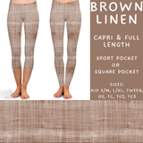 Ready To Ship - Brown Linen Capri Length Leggings  - TC2 Sport Pocket