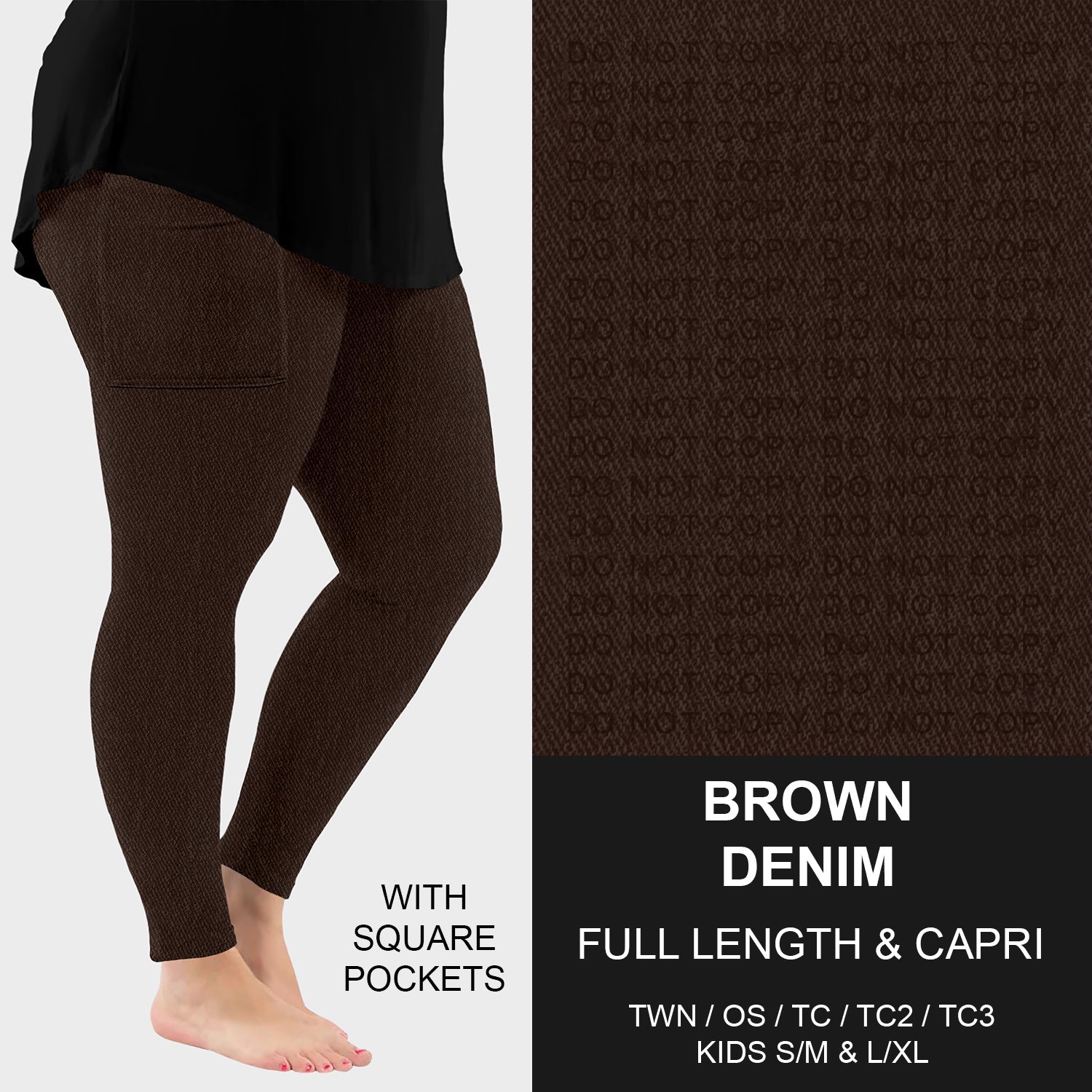 B301 - Preorder Brown Faux Denim Leggings w/ Pockets (Closes 7/19. ETA: late Sept.)