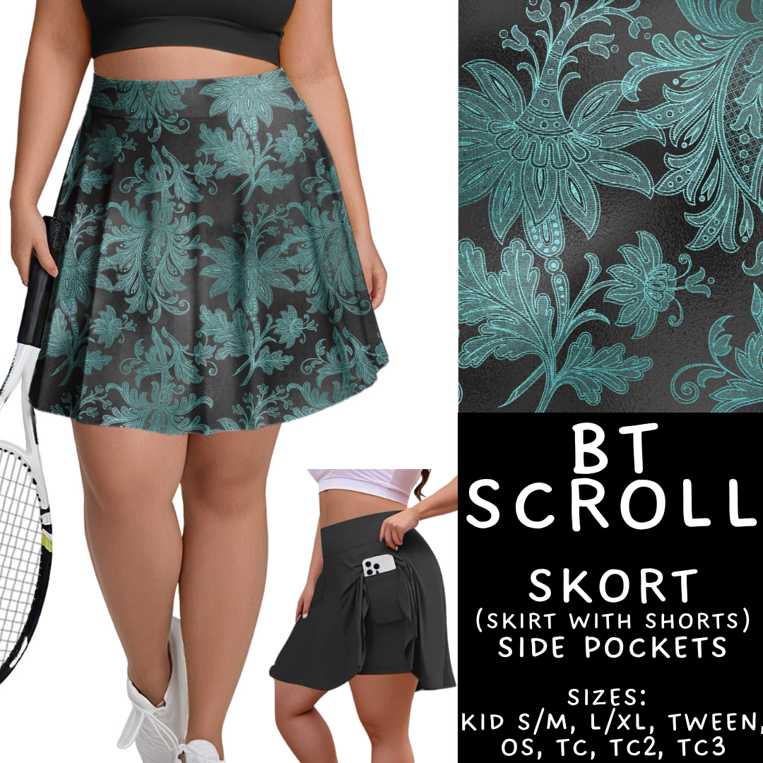 Batch #458 - Black & Teal Collection - Closes 12/3 - ETA late Jan - BT Scroll Skort
