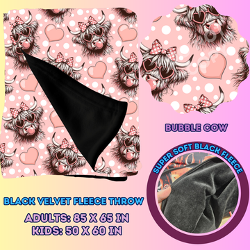 BUBBLE COW - SOFT BLACK FLEECE THROWS 7 - PREORDER CLOSING 1/13