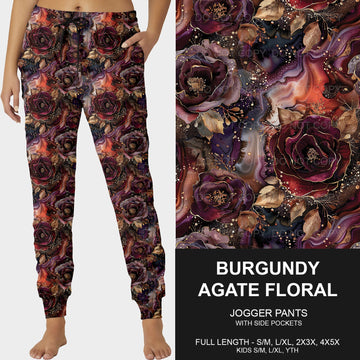 B204 - Preorder Burgundy Agate Floral Joggers (Closes 1/05. ETA late March)