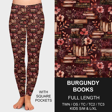 B204 - Preorder Burgundy Books Leggings w/ Pockets (Closes 1/05. ETA late March)