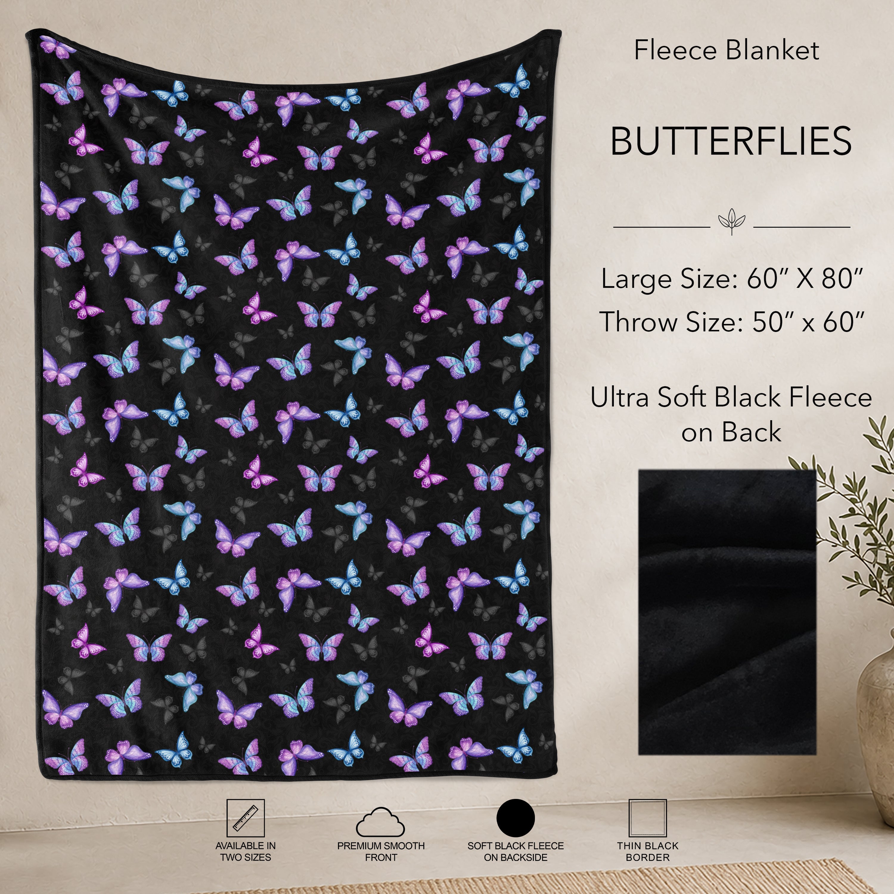 B304 - Pre-Order Butterflies Fleece Blanket (Closes 7/31. ETA: early Oct)