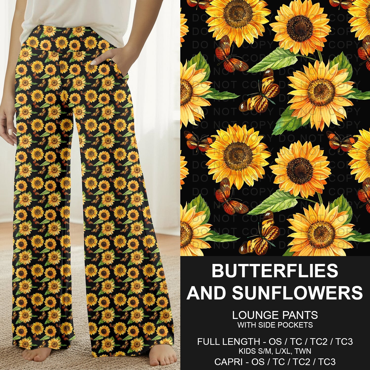 B296 - Preorder Butterflies and Sunflowers Lounge Pants (Closes 6/21. ETA: late Aug.)