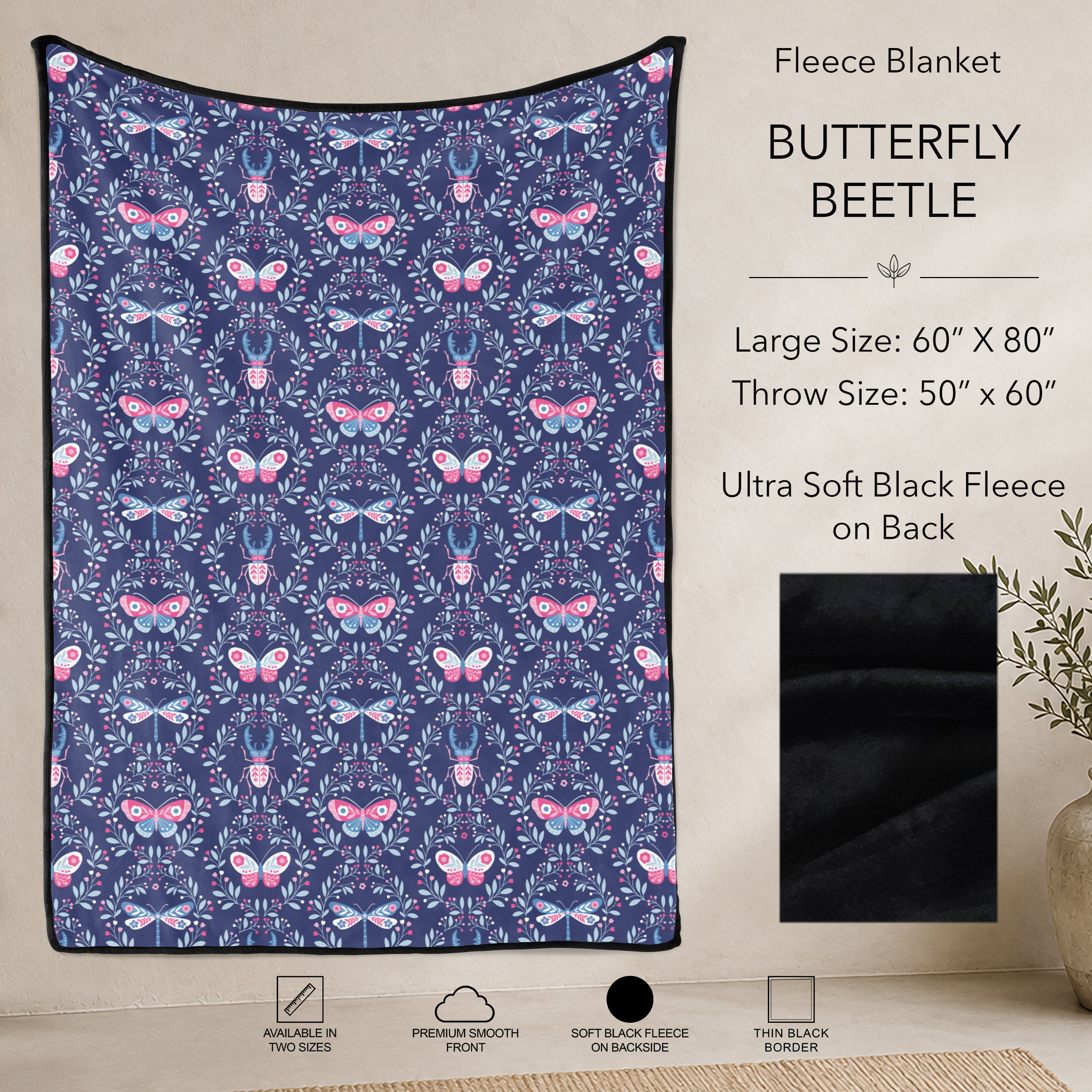 B304 - Pre-Order Butterfly Beetle Fleece Blanket (Closes 7/31. ETA: early Oct)