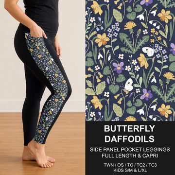 B316 - Preorder Butterfly Daffodils Side Panel Pocket Leggings (Closes 10/11. ETA: mid Dec.)