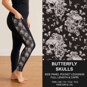 B300 - Preorder Butterfly Skulls Side Panel Pocket Leggings (Closes 7/15. ETA: mid Sept.)
