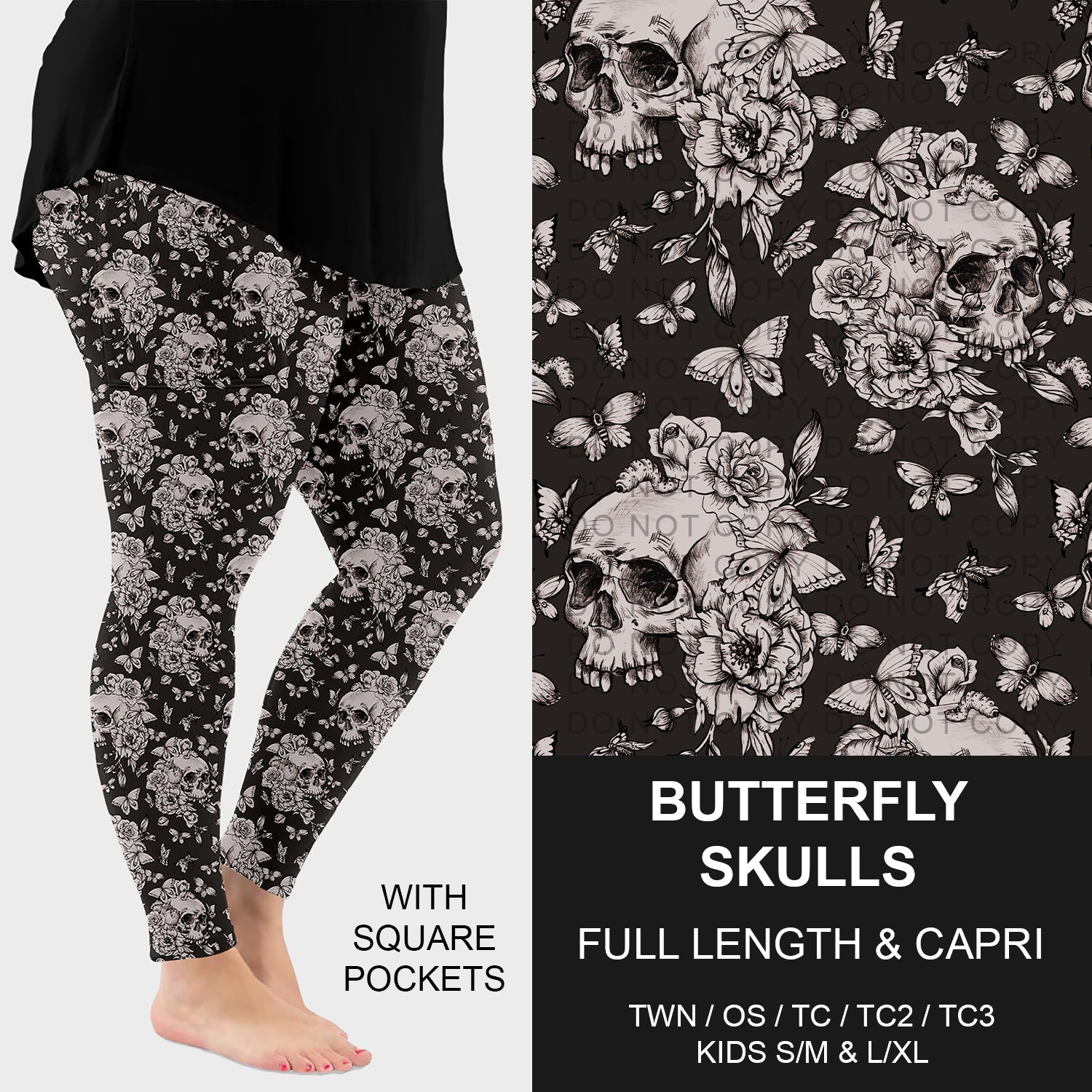 B264 - Preorder Butterfly Skulls Leggings w/ Pockets (Closes 12/07. ETA: early Feb.)