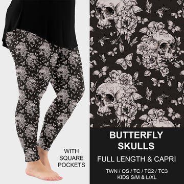 B264 - Preorder Butterfly Skulls Leggings w/ Pockets (Closes 12/07. ETA: early Feb.)
