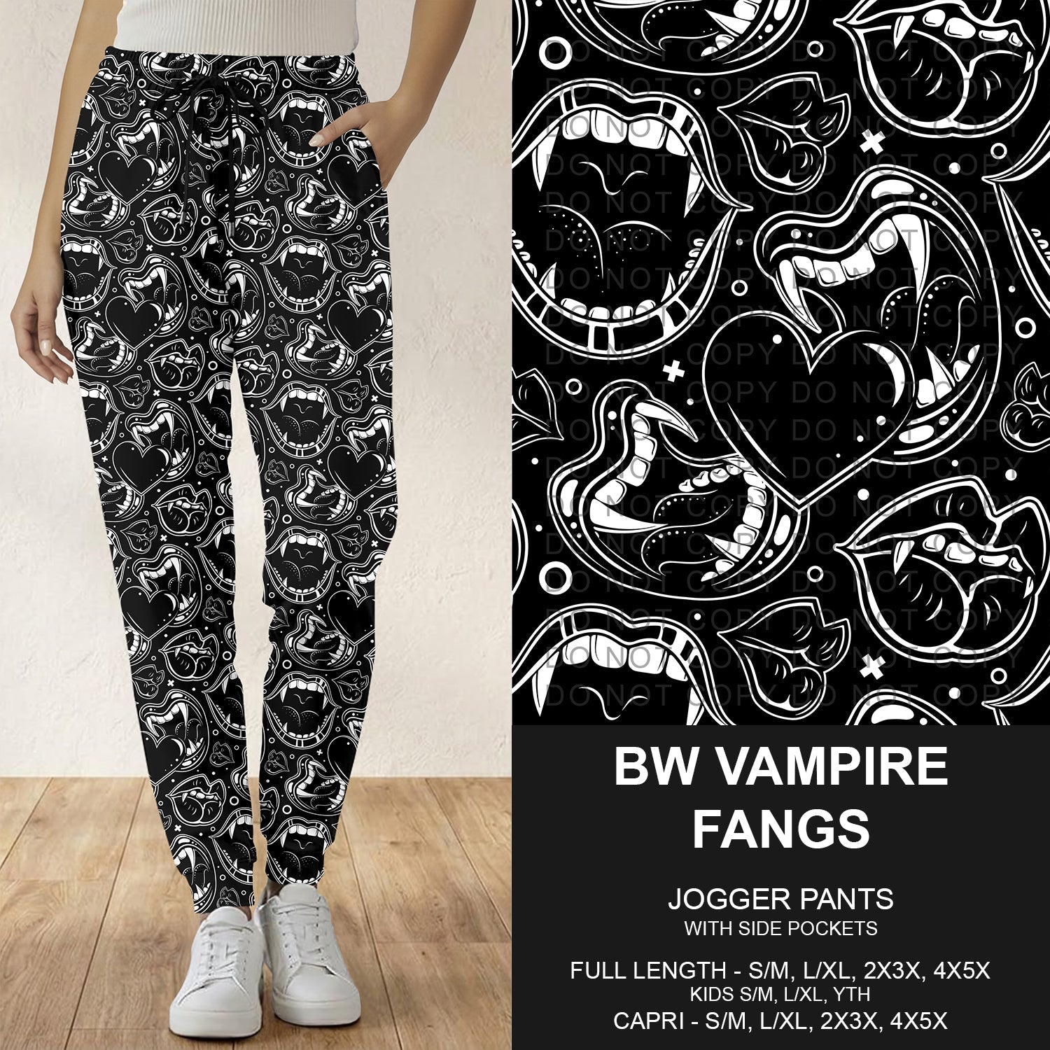 B295 - Preorder BW Vampire Fangs Joggers (Closes 6/14. ETA: late Aug.)