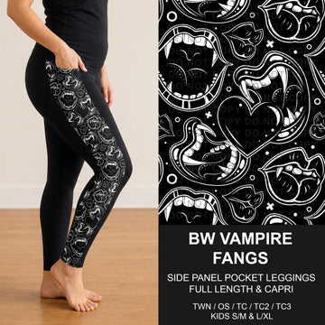 B295 - Preorder BW Vampire Fangs Side Panel Pocket Leggings (Closes 6/14. ETA: late Aug.)