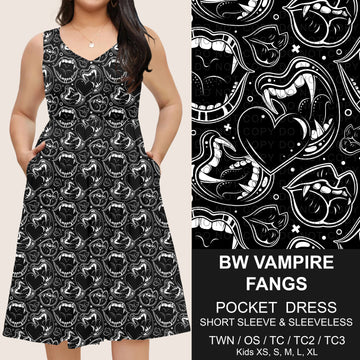 B302 - Preorder BW Vampire Fangs Pocket Dress (Closes 7/24. ETA: early Oct)