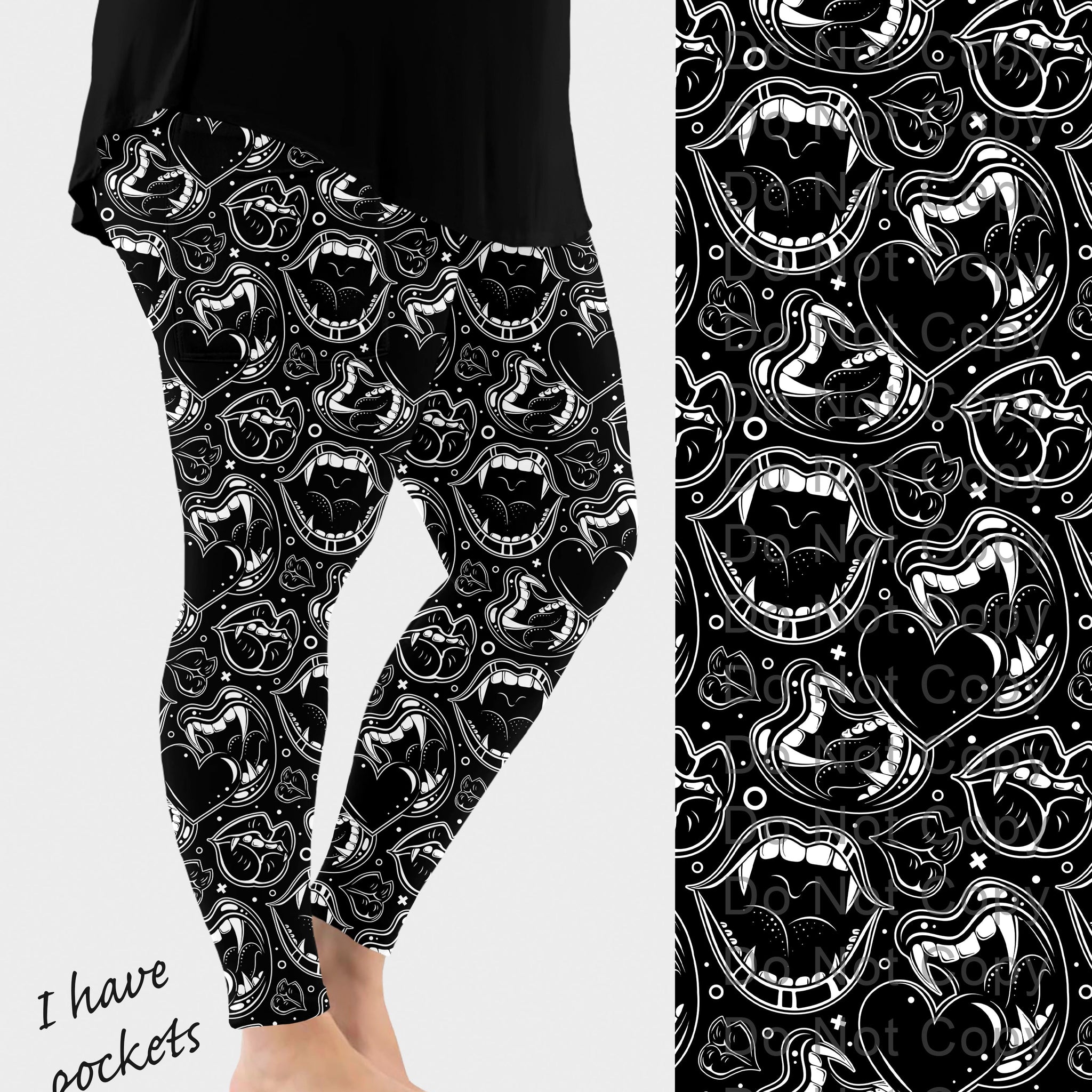 RTS - BW Vampire Fangs Leggings w/ Pockets