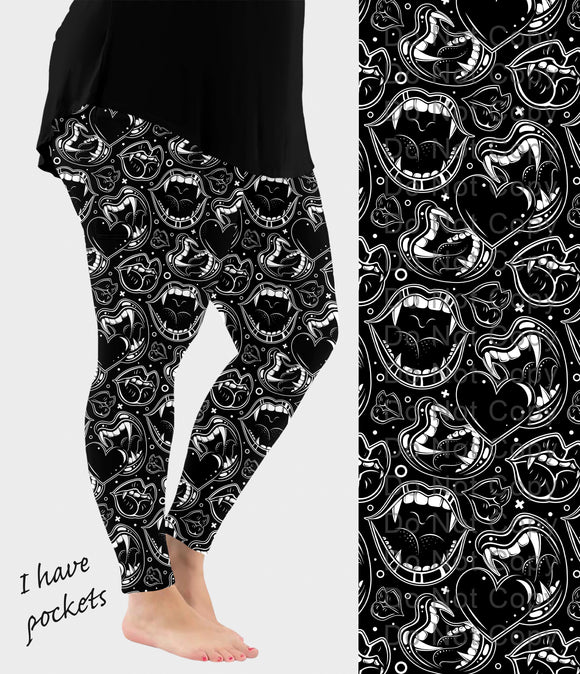 RTS - BW Vampire Fangs Leggings w/ Pockets