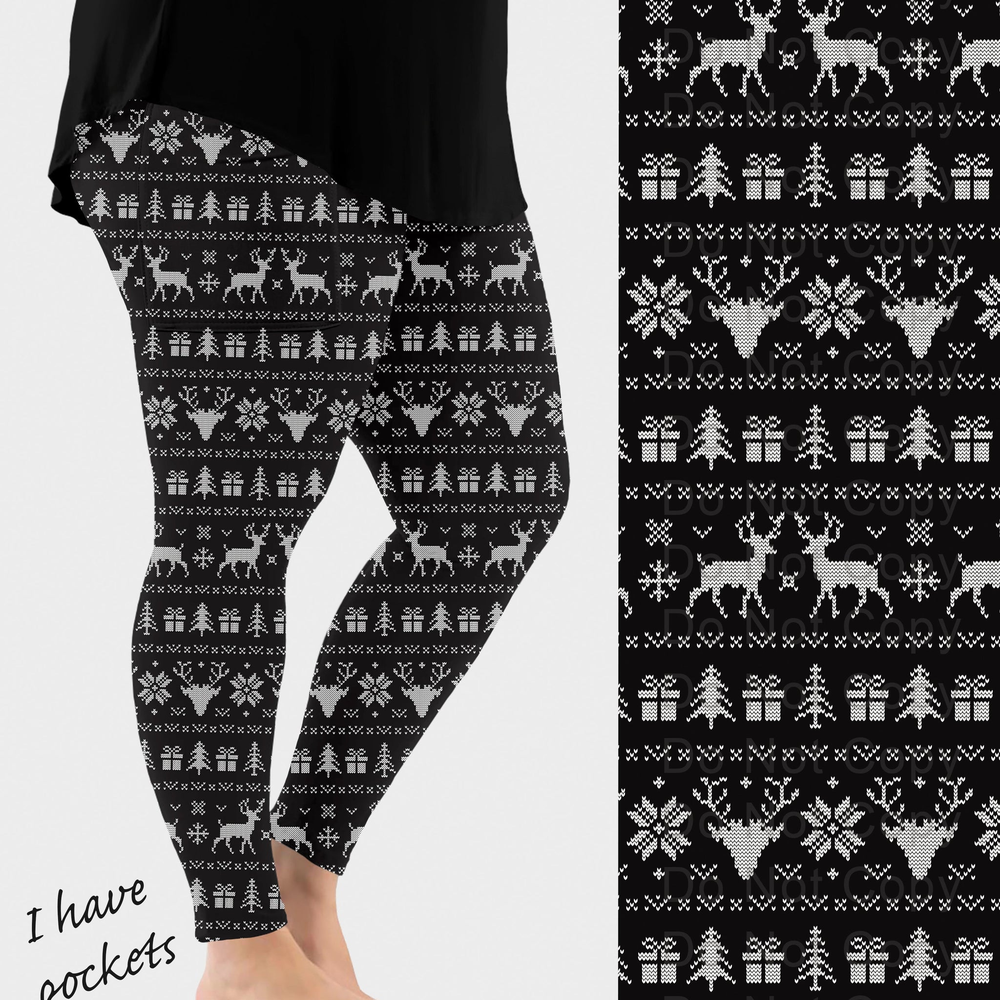 RTS - BW Christmas Sweater Leggings w/ Pockets
