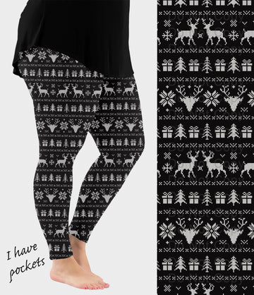 RTS - BW Christmas Sweater Leggings w/ Pockets