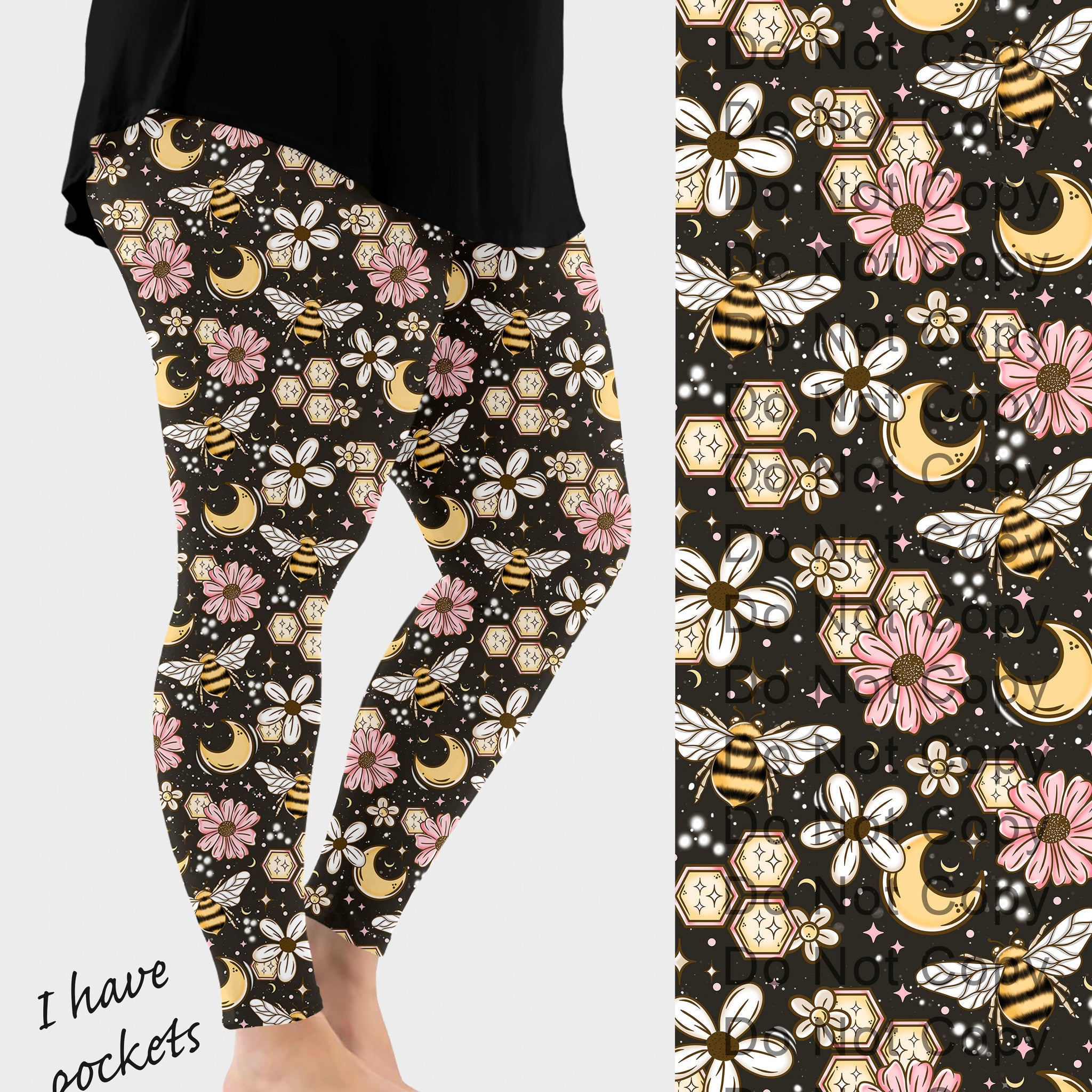 RTS - Bees and Moon Leggings w/ Pockets