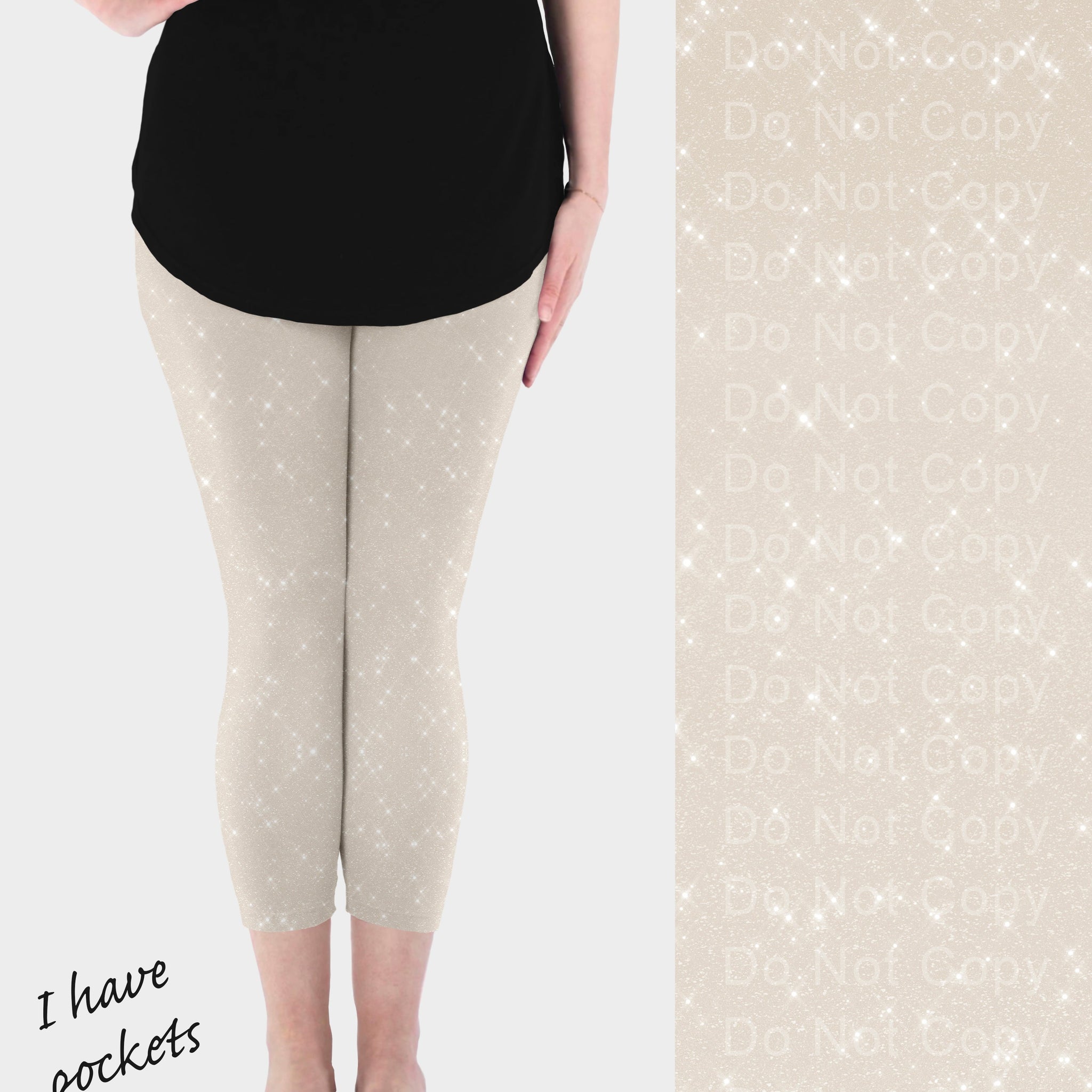 RTS - Beige Sparkle Capri Leggings w/ Pockets