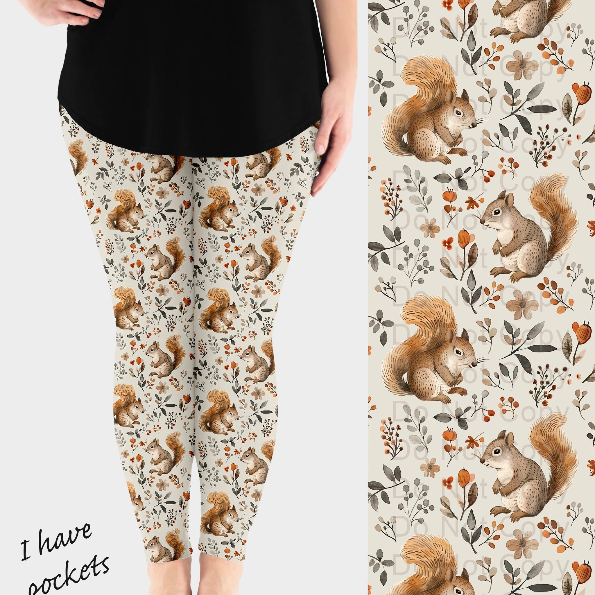 RTS - Beige Squirrel Leggings w/ Pockets