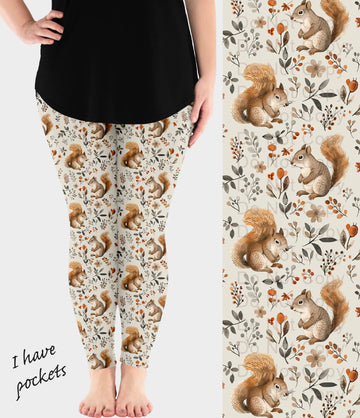 RTS - Beige Squirrel Leggings w/ Pockets