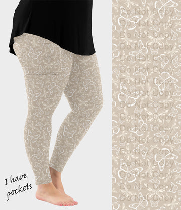 RTS - Beige Butterflies Leggings with Pockets