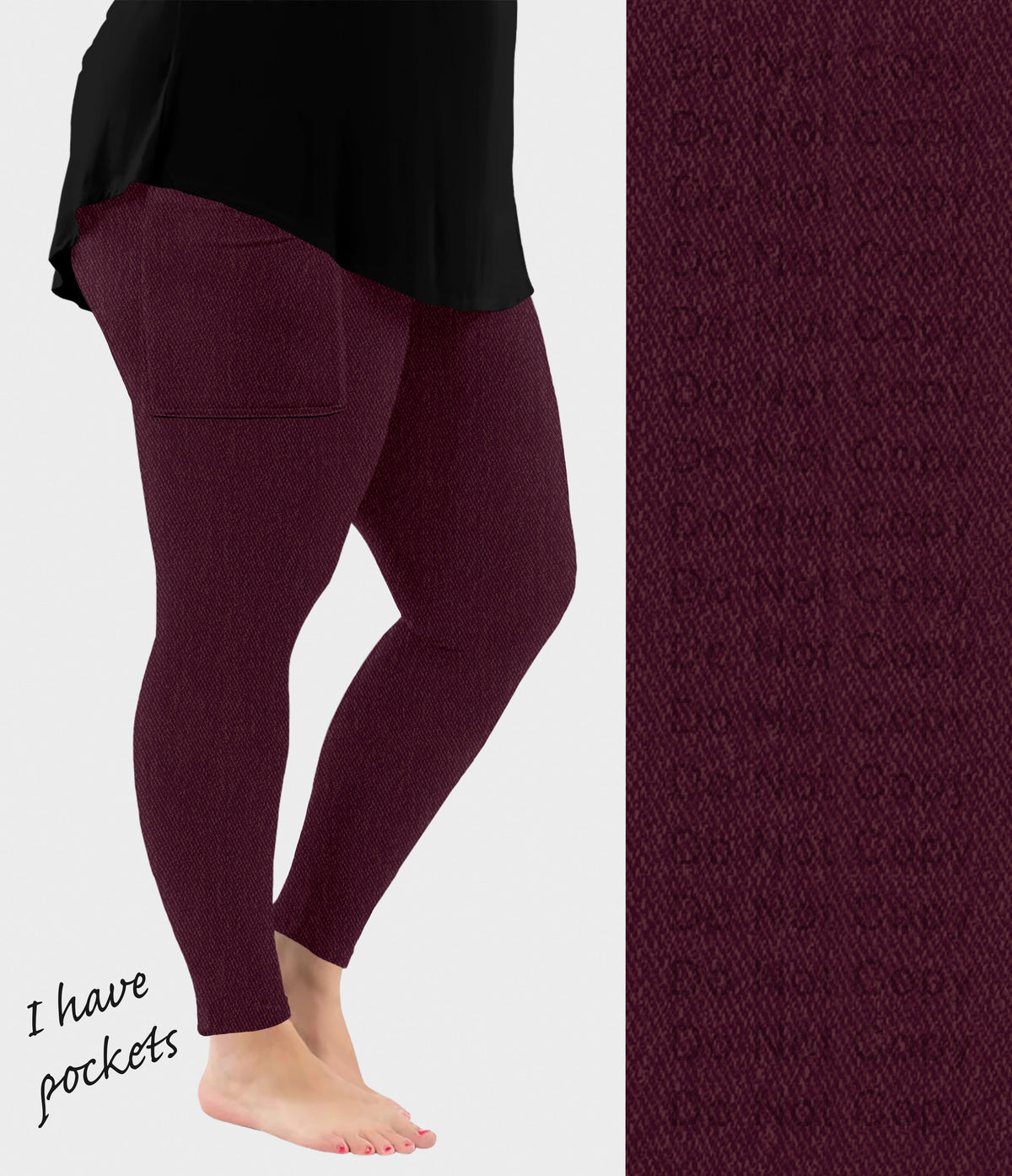RTS - Berry Faux Denim Leggings with Pockets