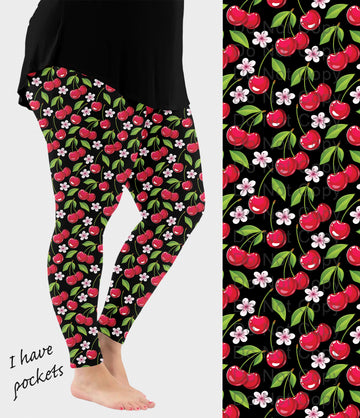 RTS - Black Cherry Blooms Leggings with Pockets