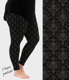 RTS - Black Damask Leggings w/ Pockets