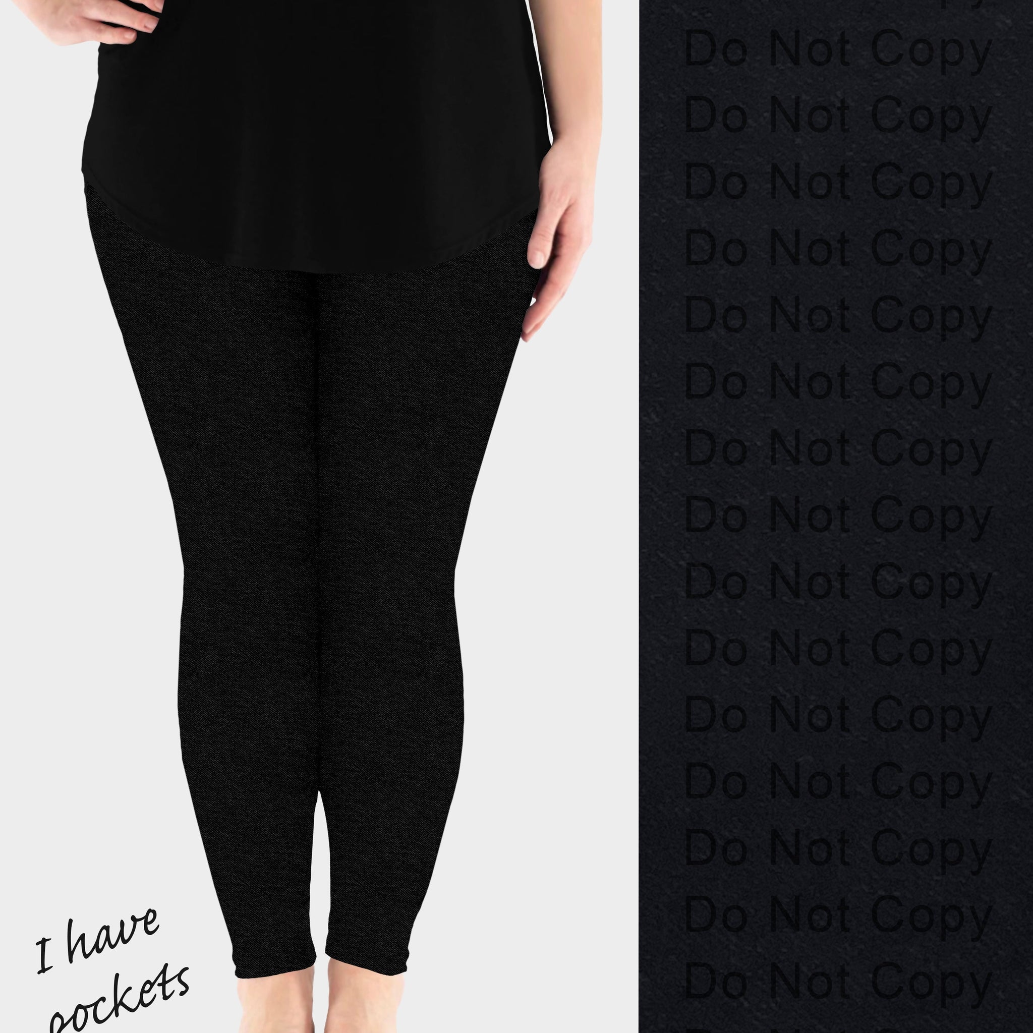 RTS - Black Faux Denim Leggings w/ Pockets