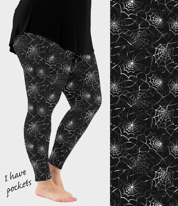 RTS - Black and White Webs Halloween Leggings with Pockets