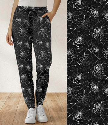 RTS - Black and White Webs Halloween Jogger Pants with Pockets
