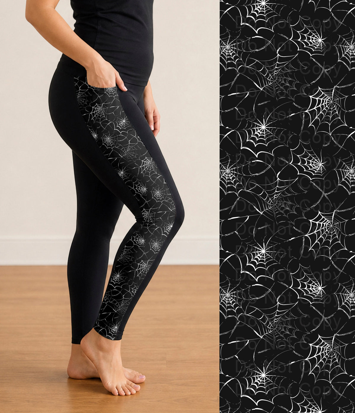 RTS - Black and White Webs Halloween Side Panel Leggings with Pockets
