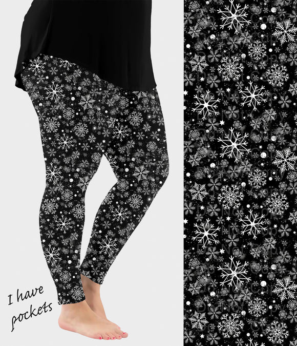 RTS - Black Snowflakes Leggings w/ Pockets