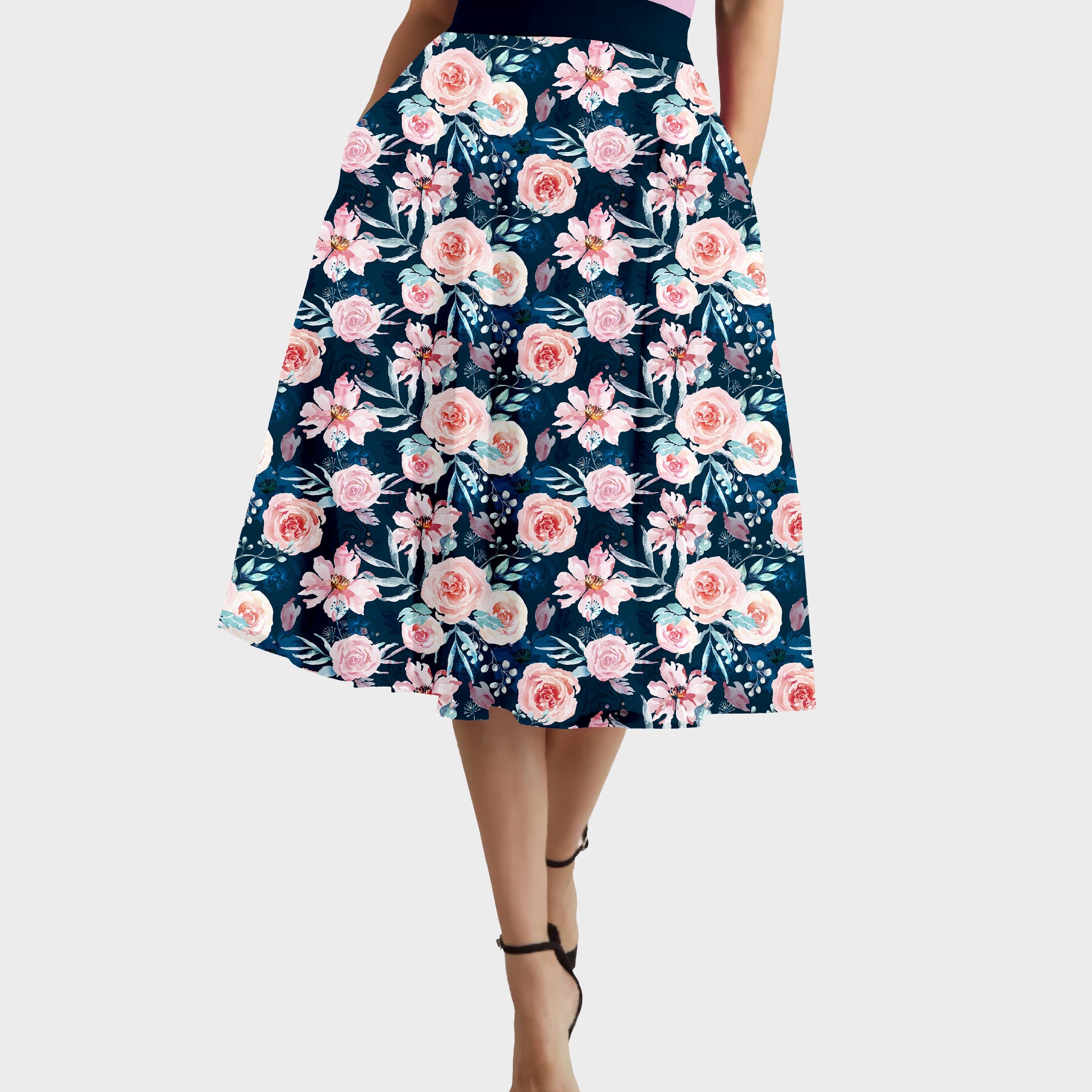 RTS - Blooming Peonies Swing Skirt w/ Pockets