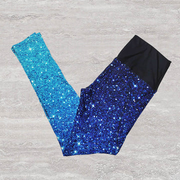 Ombre Blue Glitter Leggings w/ Sport Pockets