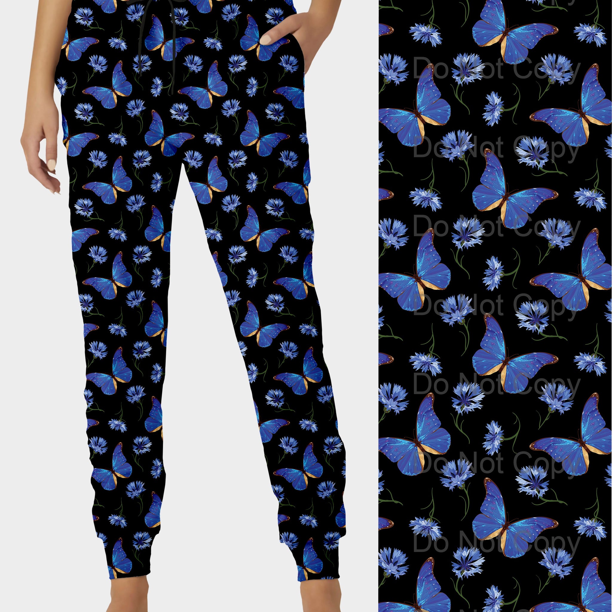 RTS - Blue Flower Butterfly Joggers