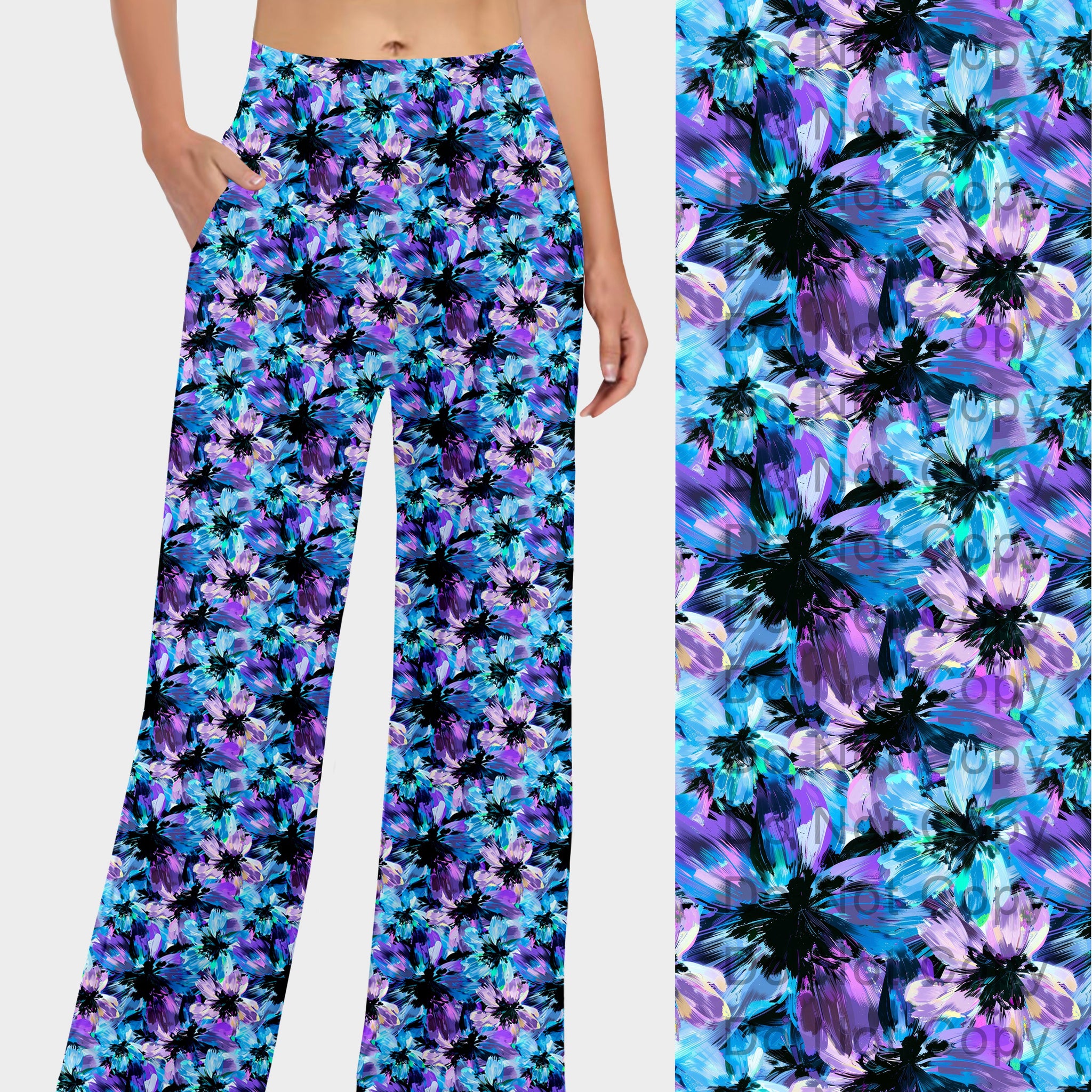 RTS - Blue Abstract Flowers Lounge Pants