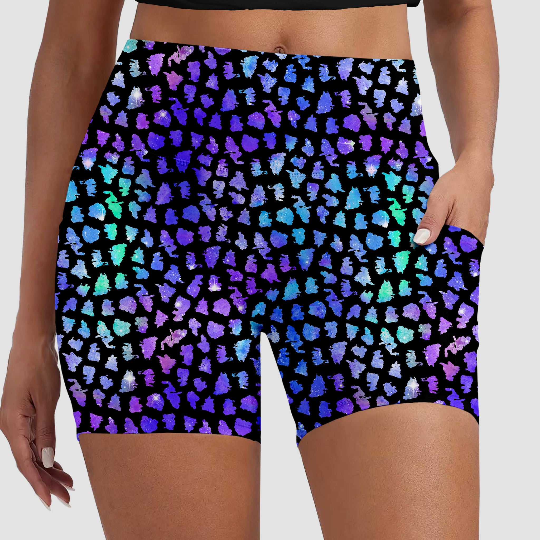 RTS - Blue and Purple Animal Print Biker Shorts w/ Pockets