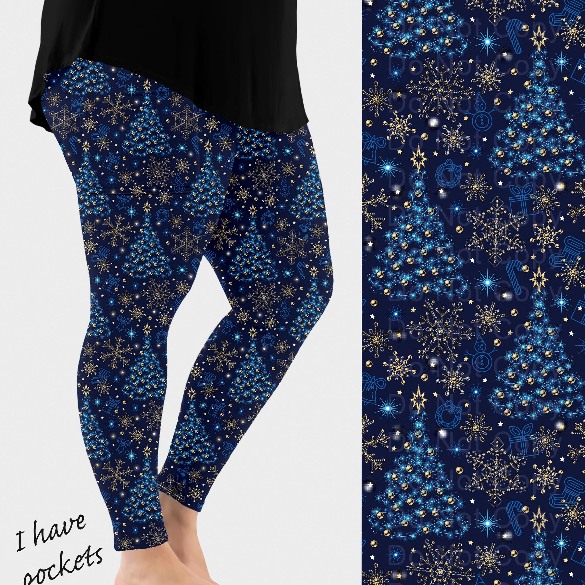 RTS - Blue Christmas Leggings w/ Pockets
