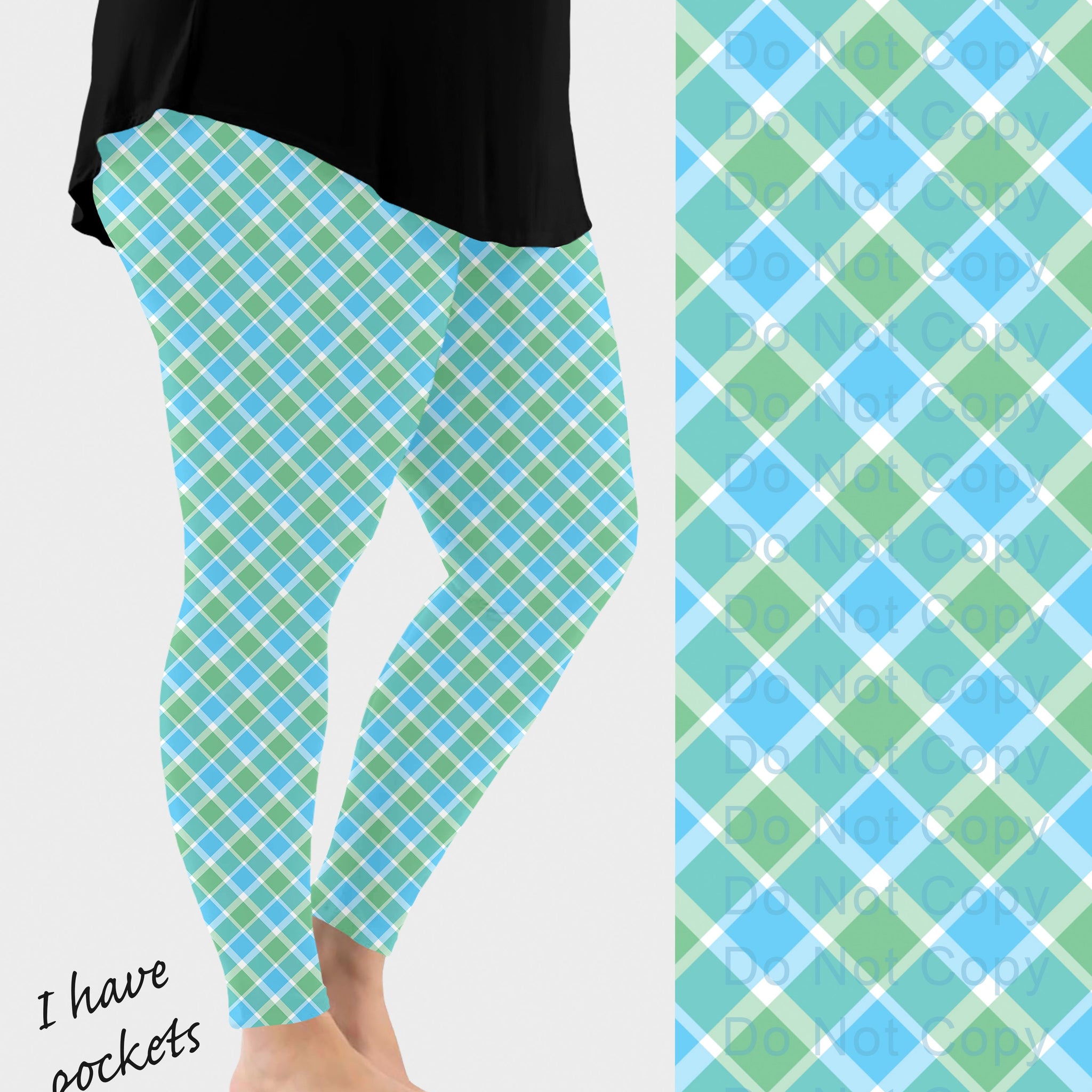 RTS - Blue and Green Plaid Leggings w/ Pockets