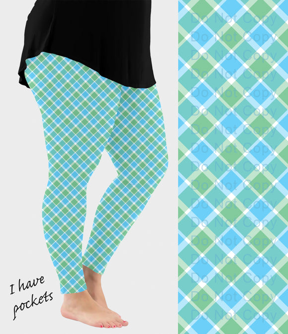 RTS - Blue and Green Plaid Leggings w/ Pockets