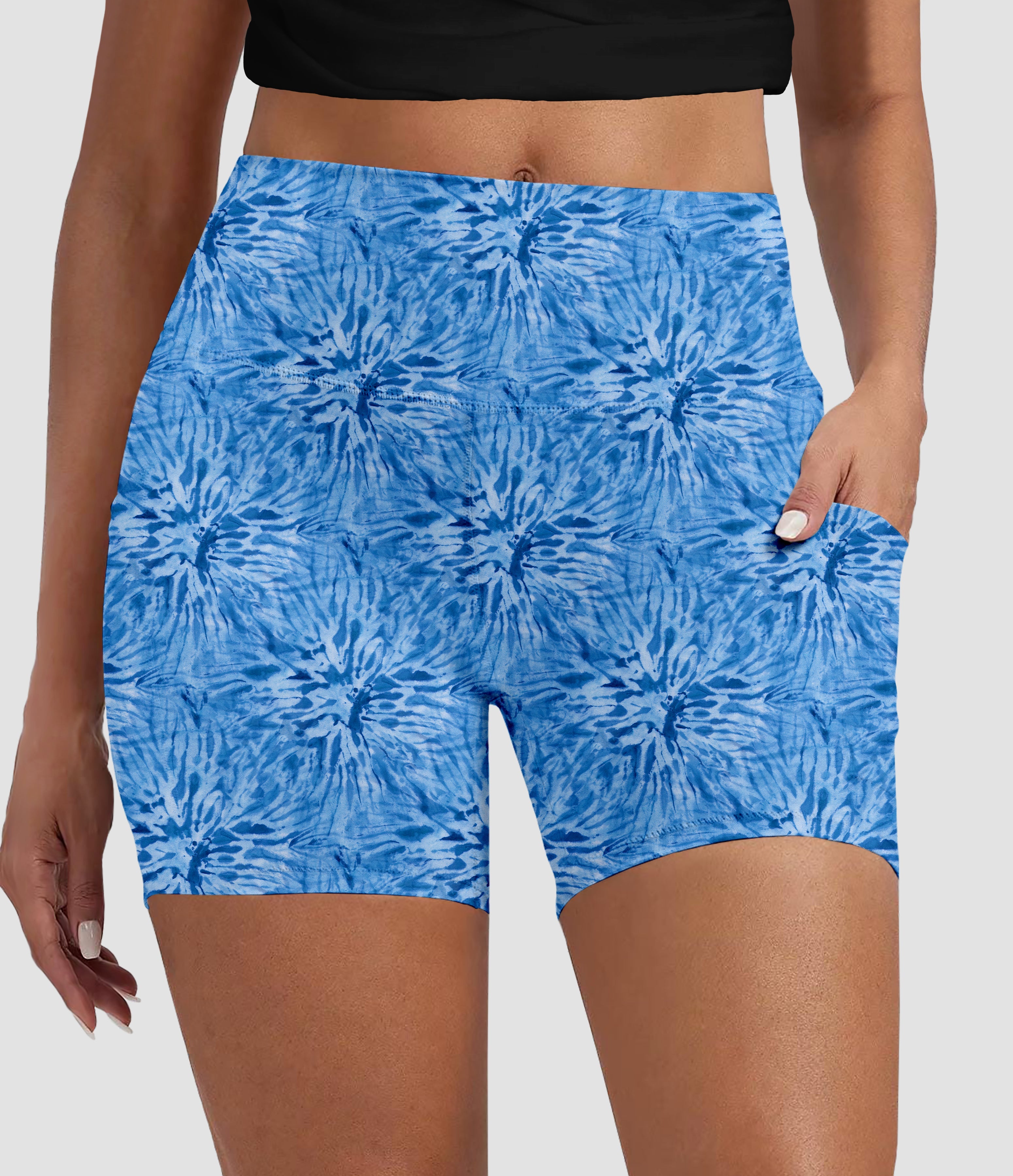 RTS - Blue Tie Dye Biker Shorts with Pockets