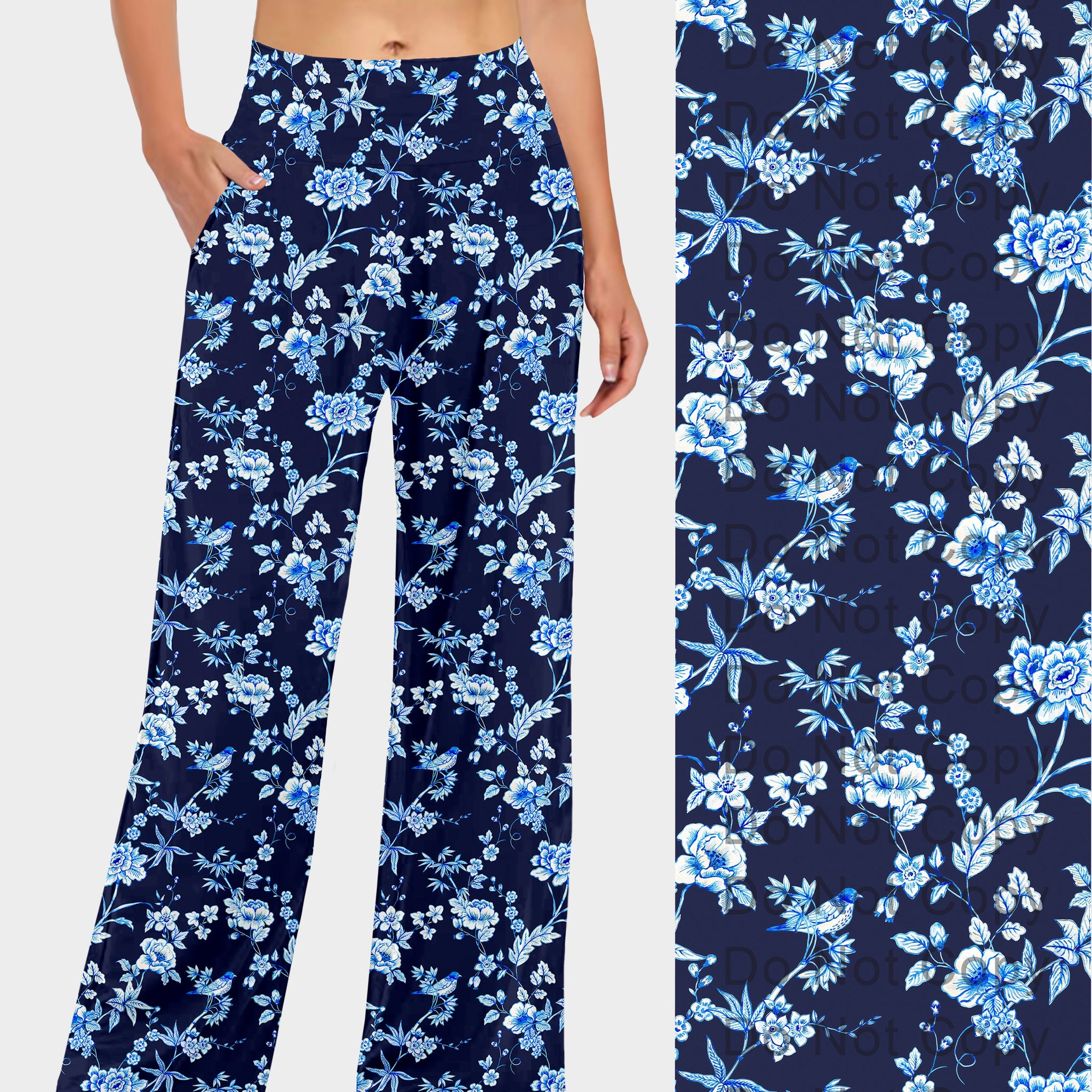 RTS - Blue and White Floral Birds Lounge Pants