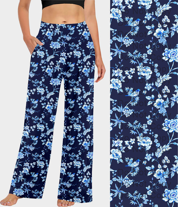 RTS - Blue and White Floral Birds Lounge Pants