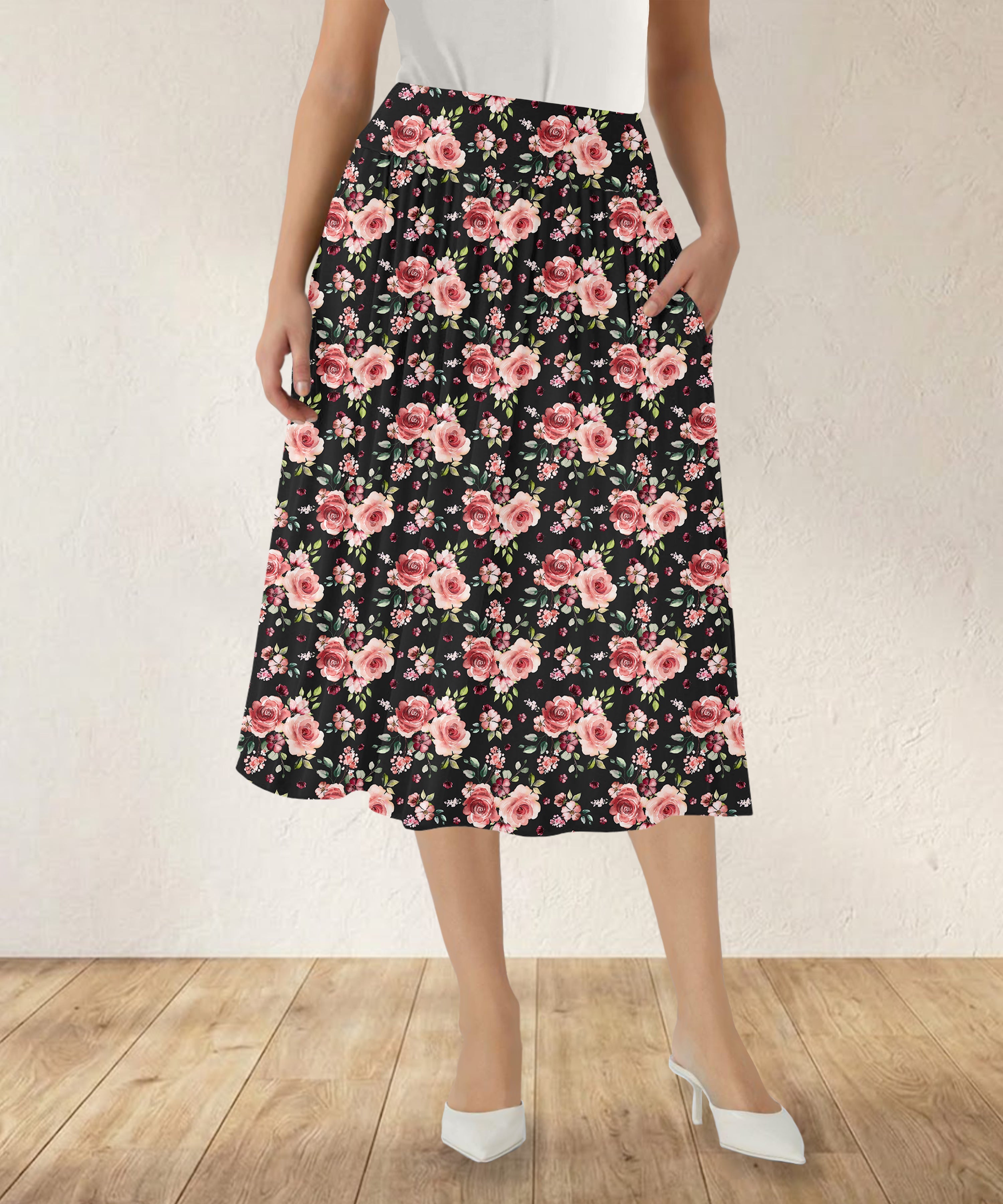 RTS - Blushing Blooms Swing Skirt with Pockets