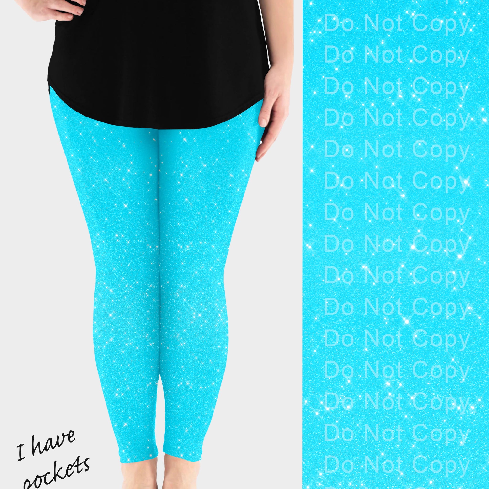 RTS - Bright Blue Sparkle Leggings w/ Pockets
