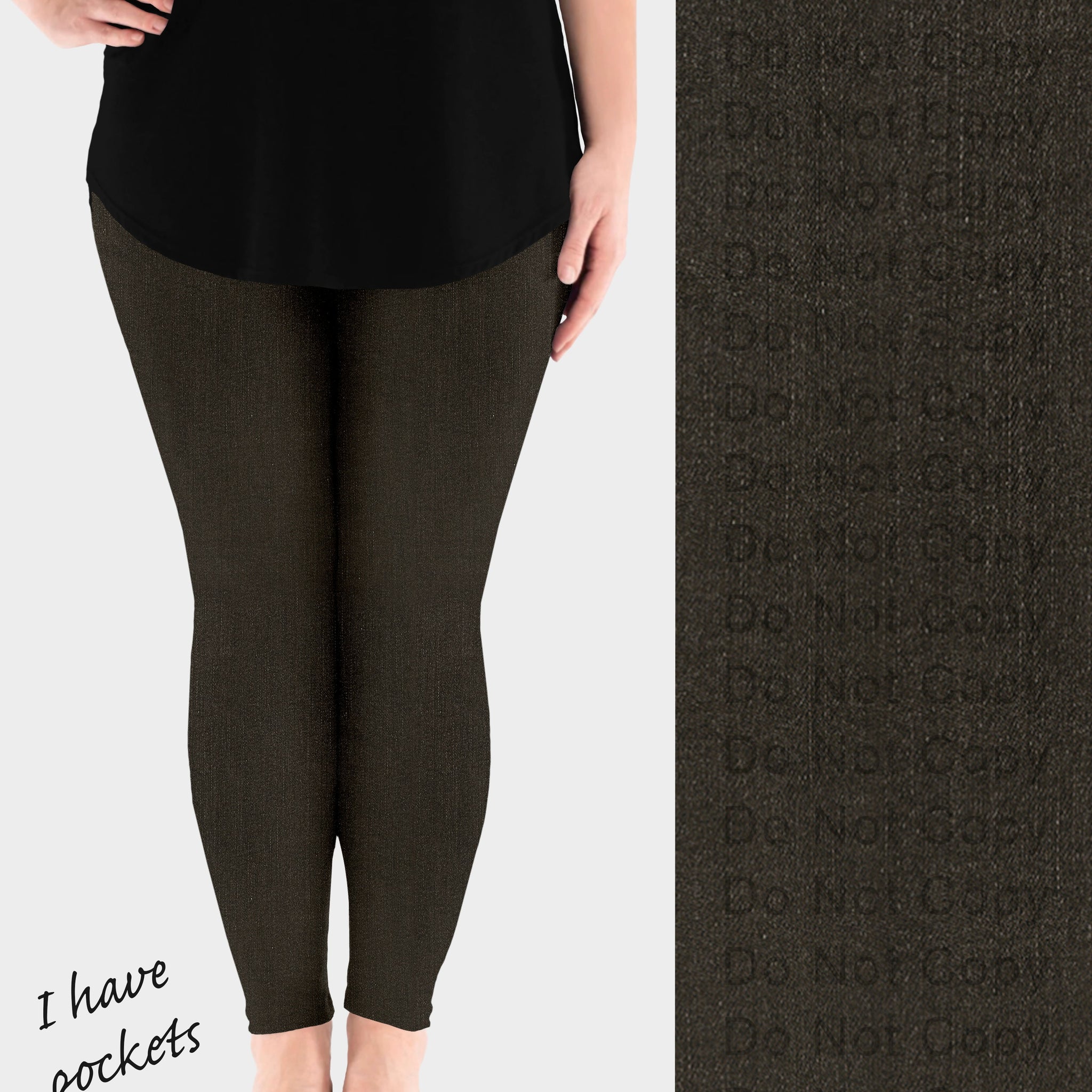 RTS - Brown Faux Denim Leggings w/ Pockets